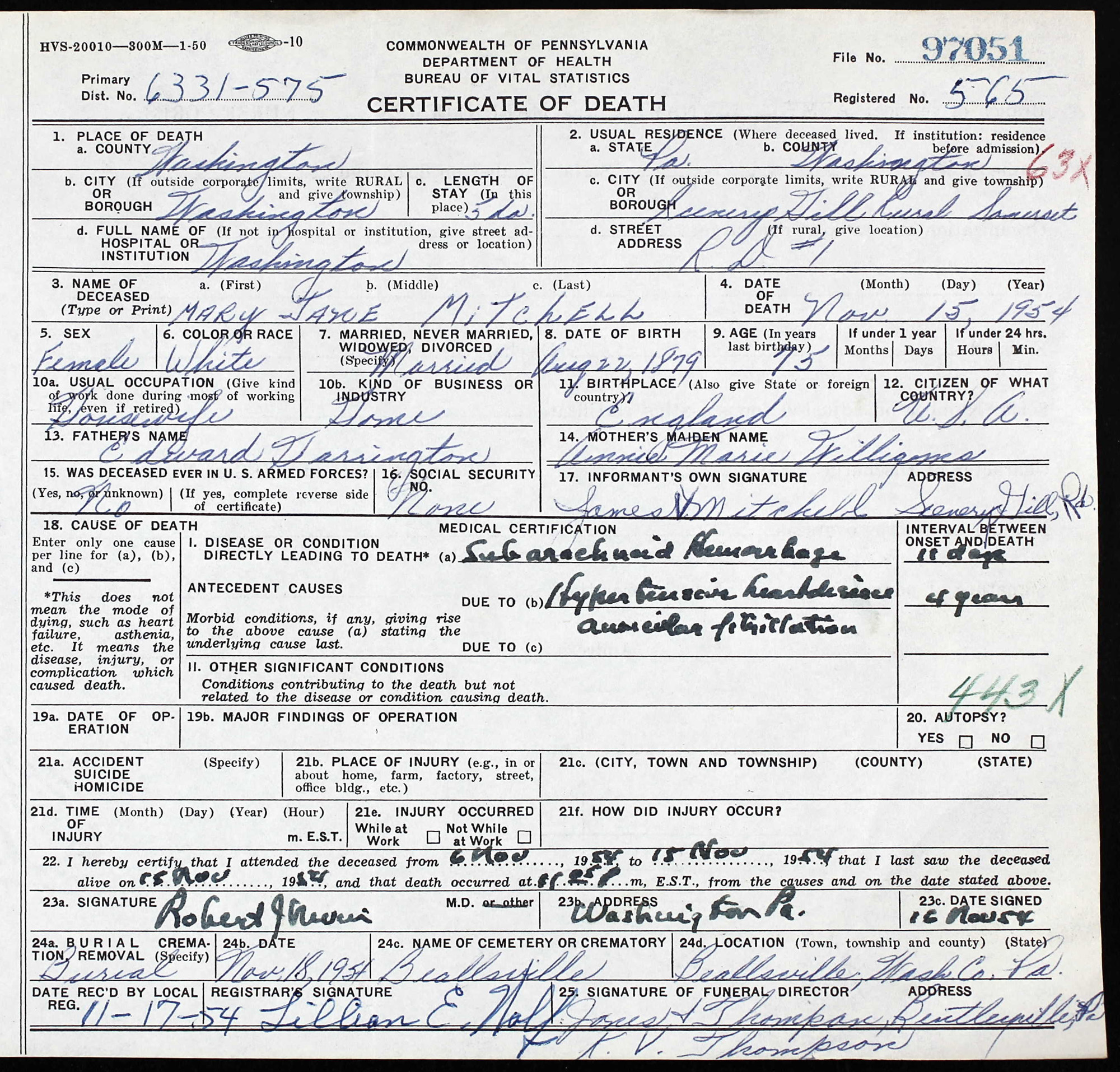 death certificate